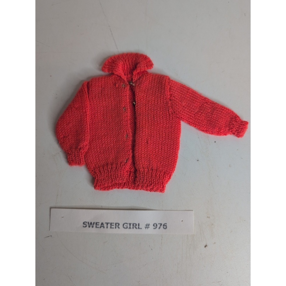 Vintage Barbie Doll Sweater Girl #976 Orange Knit Sweater Cardigan Button Down
